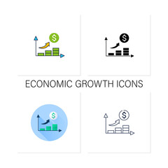 Economic growth glyph icon. Upswing period. Key indicators rise. Money inflation.Business concept. Collection of icons in linear, filled, color styles.Isolated vector illustrations