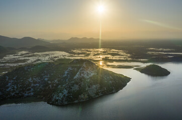 Skadar Lake in Summer Morning Sunrise - Montenegro Albania Drone Shot Aerial View Balkan water lily
Landscape