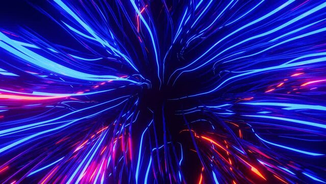 Lines neon light flow, Technology abstract background, 3D rendering