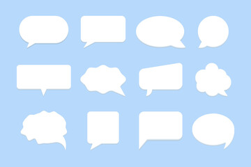 white blank speech bubble set isolated on blue background. vector illustration.