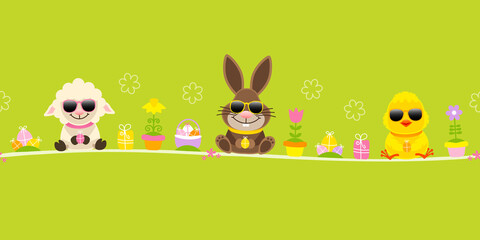 Obraz premium Schaf, Osterhase & Küken Sonnenbrille Icons Banner Grün