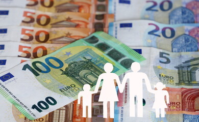 Family welfare concept with Euro banknotes in background