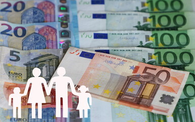 Family welfare concept with Euro banknotes in background