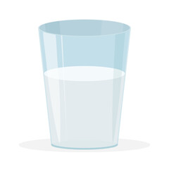 A glass of milk. A blue glass container with a white liquid. Vector illustration isolated on a white background for design and web.