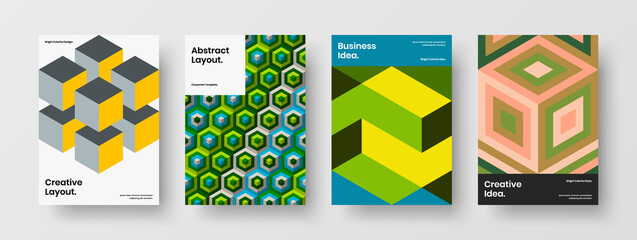 Original geometric tiles corporate brochure concept composition. Clean banner A4 vector design layout collection.