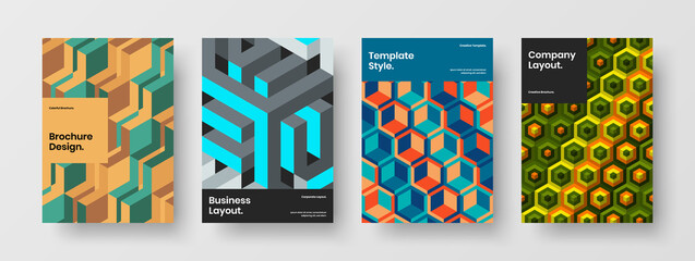 Unique handbill A4 design vector template composition. Clean mosaic tiles corporate brochure concept bundle.