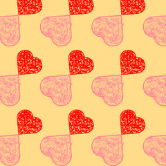  Seamless pattern with colorful  hearts for different holidays on a beige background.