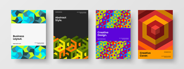 Fototapeta na wymiar Modern cover design vector template composition. Vivid mosaic hexagons booklet concept set.