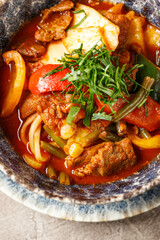 Traditional asian shurpa soup with lamb and vegetables