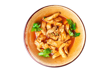 braised chicken meat tomato sauce chicken breast stew beef stroganoff second course healthy food fresh portion healthy meal food diet snack on the table copy space food background rustic top view