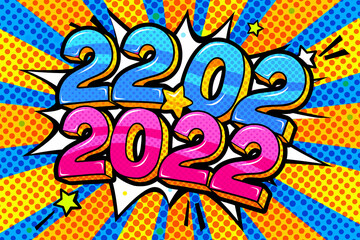 22 February 2022 banner. Numbers in pop art style