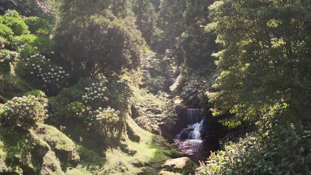 Waterfall Ribeira of Caldeiroes Azores Islands Sao Miguel nature Park