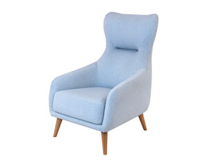 Blue armchair with wooden legs