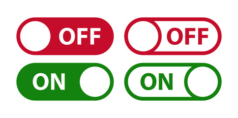 On and Off Toggle Switch Buttons, user Interface, vector icon Illustration, color red and green