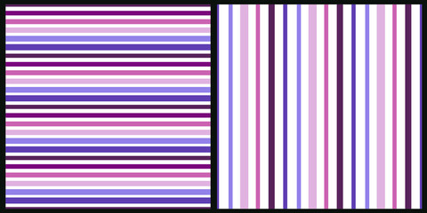 Set of vector seamless patterns. Horizontal lines of various thicknesses in magenta tones on a white isolated background. 