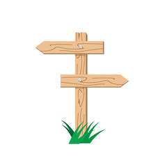Wooden arrows, wooden road signs in the grass. Vector illustration