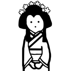 コミカルな姫の線画イラスト