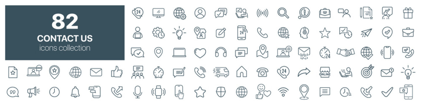 Contact us line icons collection. Big UI icon set. Thin outline icons pack. Vector illustration eps10