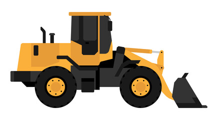 color Heavy Construction equipment loader, bulldozer flat style. Industrial machinery and equipment. Isolated cartoon vector on white back