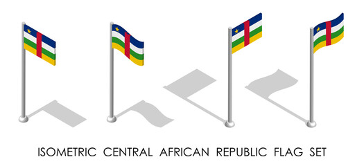 isometric flag of Central African Republic in static position and in motion on flagpole. 3d vector