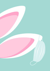 Osterkarte Hasenohren Maske Weiß/Türkis/Rosa