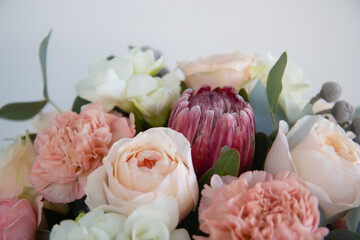 wedding bouquet of roses in a white box