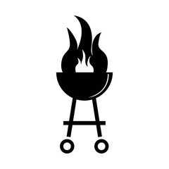 BBQ grill icon isolated on white background. Black badge logo. Simple flat style. Vector illustration.