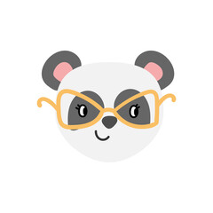 Fototapeta premium Hand drawn cute panda. Childish animal white bear with grey eyes and pink ears and golden glass.