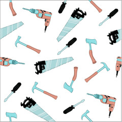 seamless pattern of repair tools on a white background