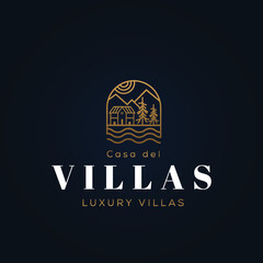 Luxury line residential, hotel, villas, apartment logo. Elegant real estate, villa, boutique, golden house logo. Art Nouveau shop, store, property. Palace, heaven, paradise gate icon