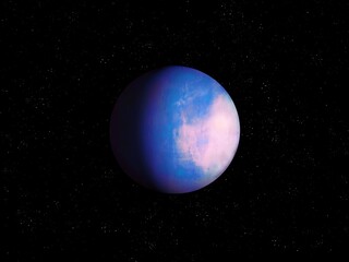 Far exoplanet in blue tones. Realistic alien planet in deep space. 