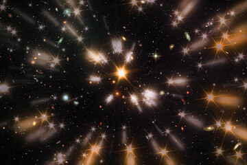 Star splash with beams in hyper jump. The elements of this image furnished by NASA.