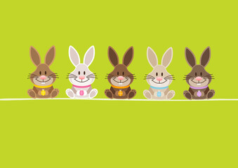 5 Osterhasen Karte Grün