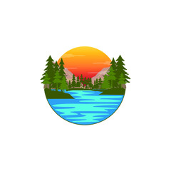 Landscape, Nature, Pine, Mountain, Illustration, Vector Logo Design