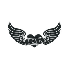Love Tattoo Icon Silhouette Illustration. Romantic Heart Ink Vector Graphic Pictogram Symbol Clip Art. Doodle Sketch Black Sign.