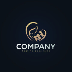 Mother, girl, kids stylized vector symbol, mom huges her child logo