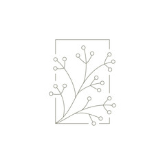 Monochrome natural twig cranberry, rowan with berries at squared hand drawn frame logo vector