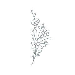 Beautiful line art logo botanical flower with stem, leaves and petal vector illustration
