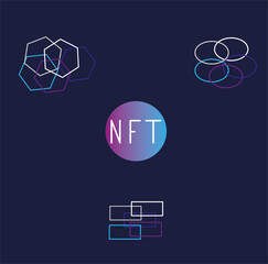 Banner Non-fungible token. An NFT token that cannot be replaced. The NFT concept. Modern technologies. Places for your text.