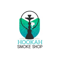 Hookah smoke shop icon. Shisha bar, arabic restaurant or club lounge, hookah smoking accessories store vector emblem, symbol or icon with hookah, shisha pipe and smoke silhouette
