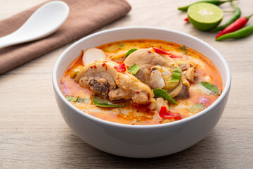 Tom yum Gai,Creamy spicy soup with Chicken,hot and sour taste,asian food
