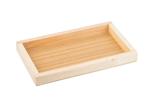 wooden tray made from rubber wood isolated on white background with Clipping Path