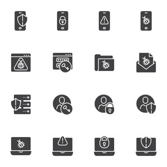 Data and cyber security vector icons set