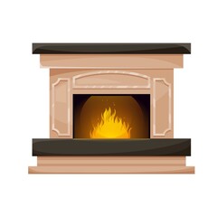 Home fireplace, interior fireside with burning fire. Vector traditional indoors chimney with blazing flame. Vintage or classic heating system, cartoon design element isolated on white background
