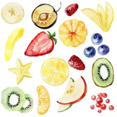 Watercolor eco food fruits elements