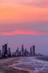 Colourful sunset skies over Surfers Paradise, Gold Coast. 