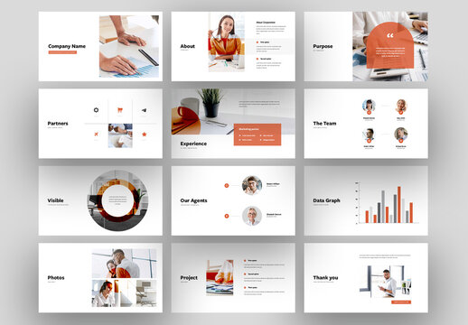 Clean Business Presentation Slide Layouts with Orange Accent