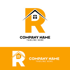 Initial letter R real estate logo vector, initial letter R house logo