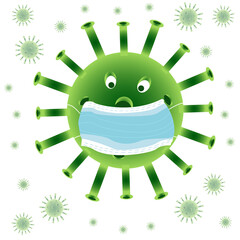 The bacterium is green in a mask. Vector image in a flat style.