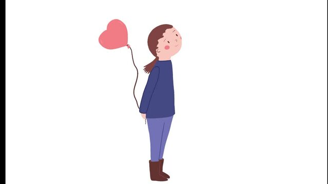 one little girl hides a heart-shaped balloon behind her back